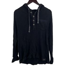 Calvin Klein Mens Waffle Knit Henley Hood Black Size Small